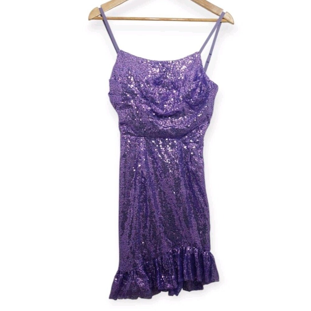 Pomuyoo Junior's Size XS Purple Sequin Dress Party Prom Wedding Homecoming